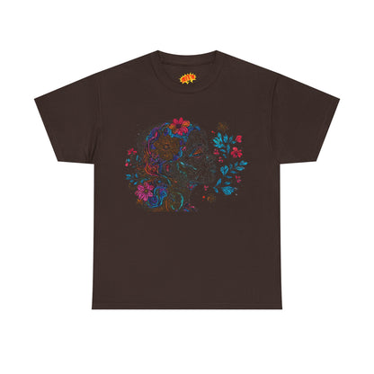 Multicolor Line Drawing Human Graphic Flower Art Tee Shirt