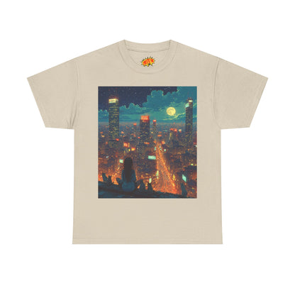 Nighttime Neon Anime Cityscape w/Girl & Cats T-Shirt