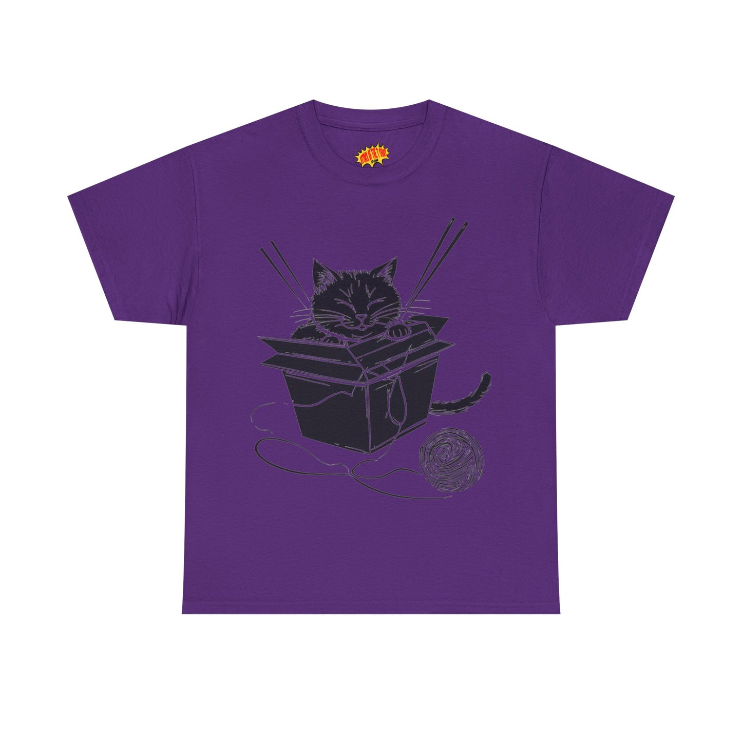 Black Cat w/Box + Yarn Ball Art Drawing Tee Shirt *Multiple Colors*