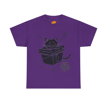 Black Cat w/Box + Yarn Ball Art Drawing Tee Shirt