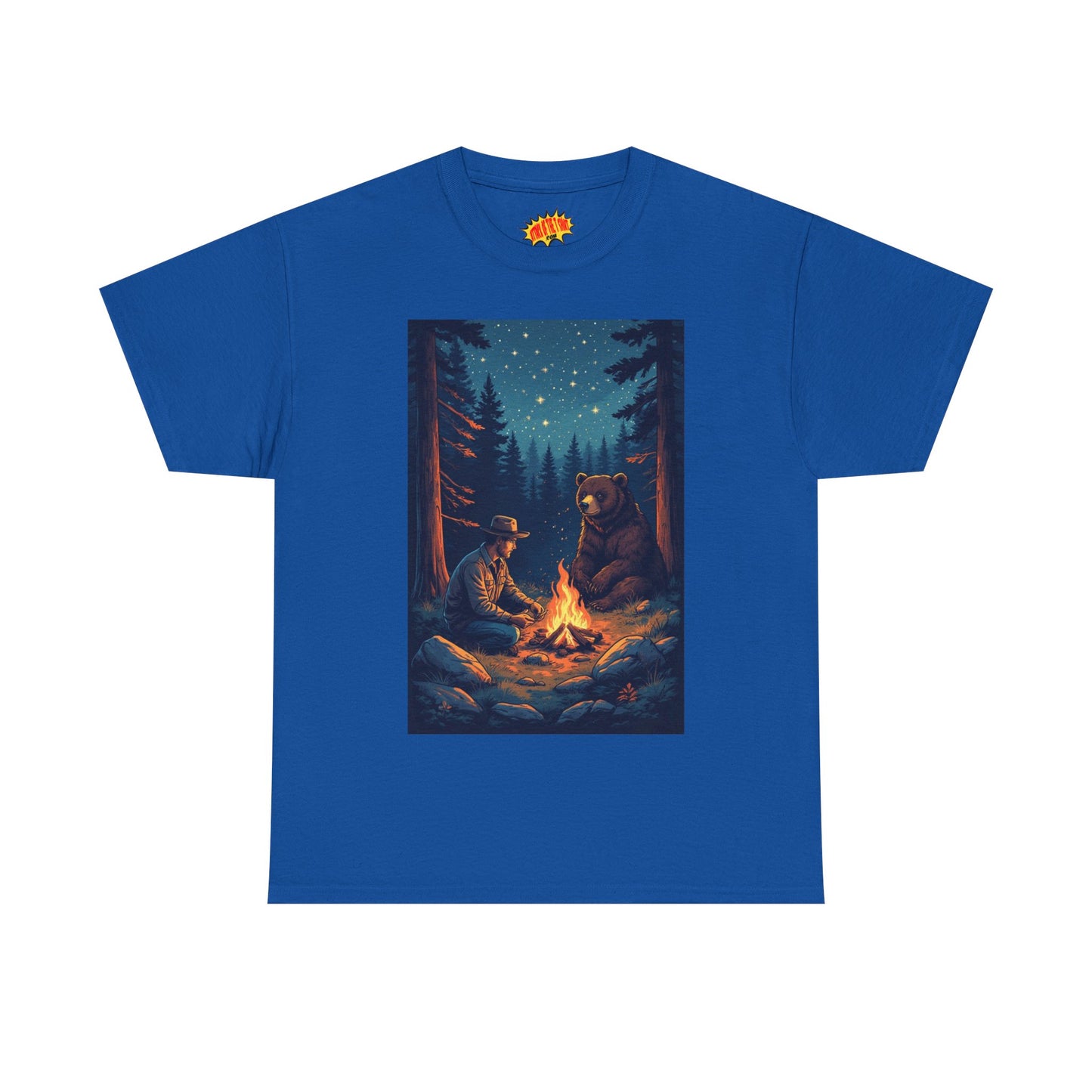 Cowboy w/ Brown Bear Campfire Scene T-Shirt *Multiple Colors*