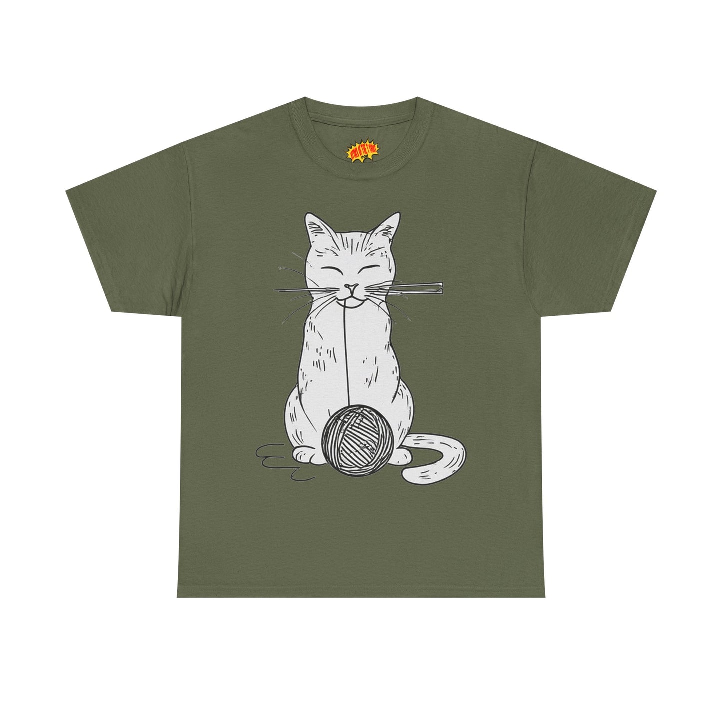 White Cat w/Yarn Ball Art Drawing Tee Shirt *Multiple Colors*