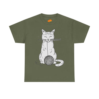 White Cat w/Yarn Ball Art Drawing Tee Shirt