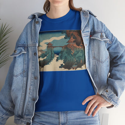 The Hanging-cloud Bridge by Katushika Hokusai - Heavy Cotton Tee *Dark Colors*