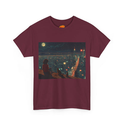 Anime Nighttime Cityscape w/Cats T-Shirt