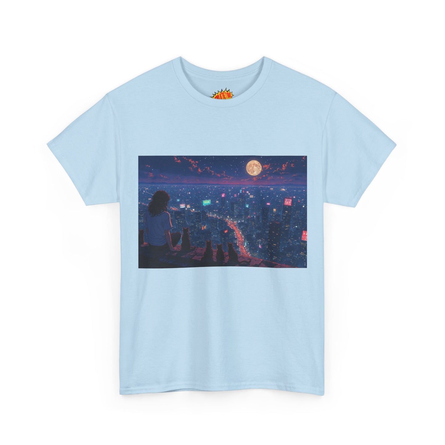 Anime Nighttime Cityscape w/Girl & Cats T-Shirt *Multiple Colors*
