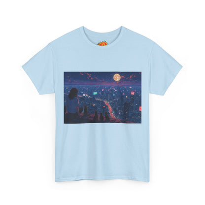 Anime Nighttime Cityscape w/Girl & Cats T-Shirt