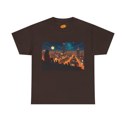 Anime Style Neon City Scene w/Girl & Cats T-Shirt