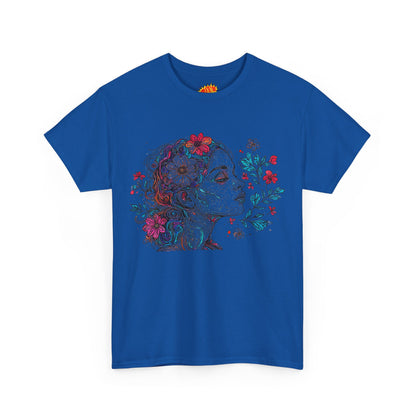 Multicolor Line Drawing Human Graphic Flower Art Tee Shirt
