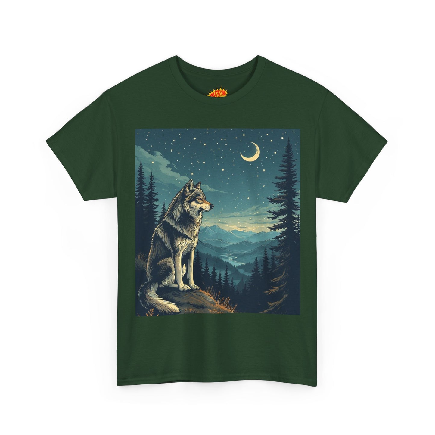 Wolf with Sliver Moon Scene T-Shirt *Multiple Colors*