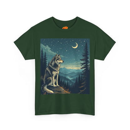 Wolf with Sliver Moon Scene T-Shirt