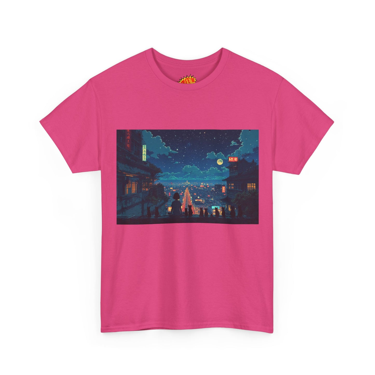 Anime Style City Scene w/Girl & Cats T-Shirt *Multiple Colors*