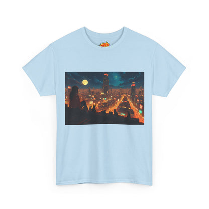 Anime Style Neon City Scene w/Girl & Cats T-Shirt