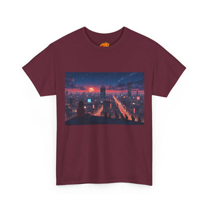 Anime Style City Sunset Scene w/Girl & Cats T-Shirt