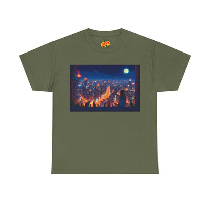 Anime City Night Scene w/Girl & Cats T-Shirt