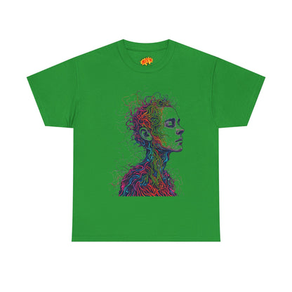 Multicolor Line Drawing Human Graphic Art Tee Shirt