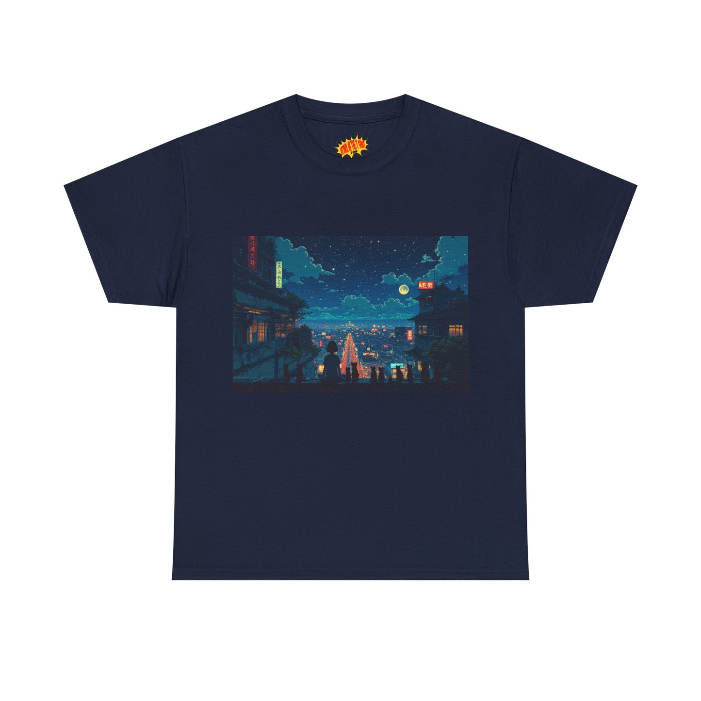 Anime Style City Scene w/Girl & Cats T-Shirt *Multiple Colors*