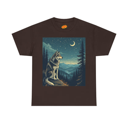 Wolf with Sliver Moon Scene T-Shirt