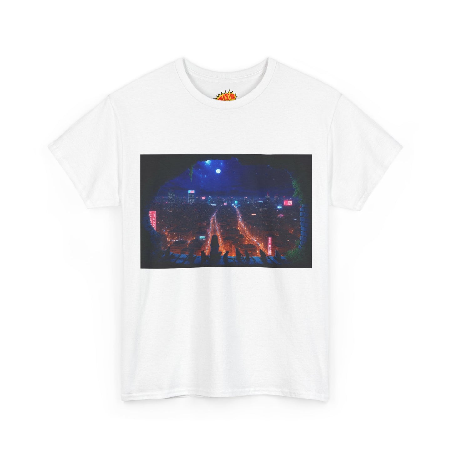 Anime Cityscape Double Moon Scene w/Girl & Cats T-Shirt *Multiple Colors*