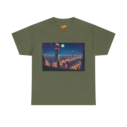 Neon Anime Style City Scene w/Girl & Cats T-Shirt