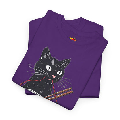 Black Cat w/Noodles + Yarn Ball Art Drawing Tee Shirt