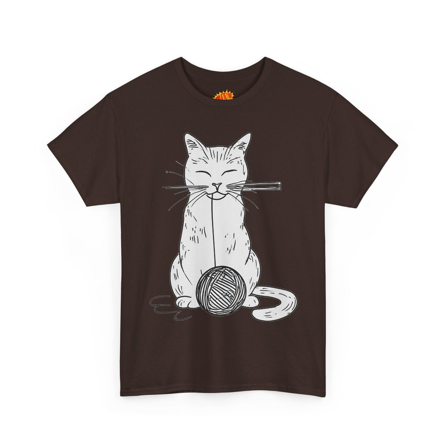 White Cat w/Yarn Ball Art Drawing Tee Shirt *Multiple Colors*