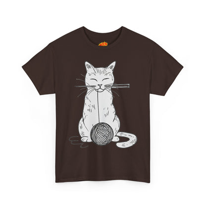White Cat w/Yarn Ball Art Drawing Tee Shirt