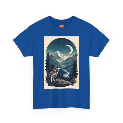 Wolf with Crescent Moon Scene T-Shirt