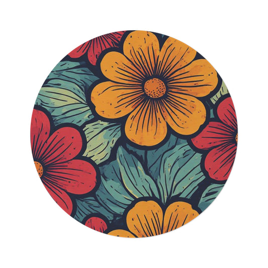 Retro Flower Pattern 60's/70's Style Area Rug - 60in Diameter Round Rug 7