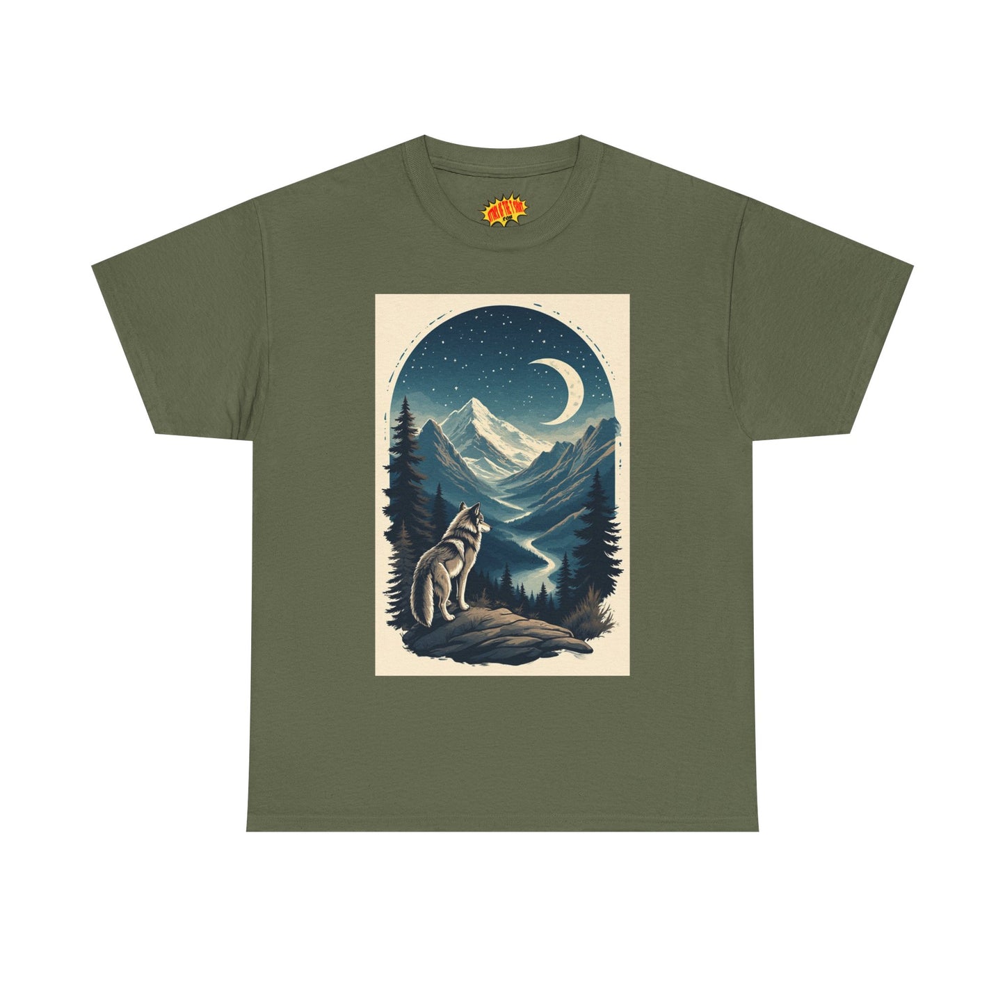 Wolf with Crescent Moon Scene T-Shirt *Multiple Colors*