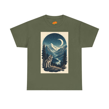 Wolf with Crescent Moon Scene T-Shirt