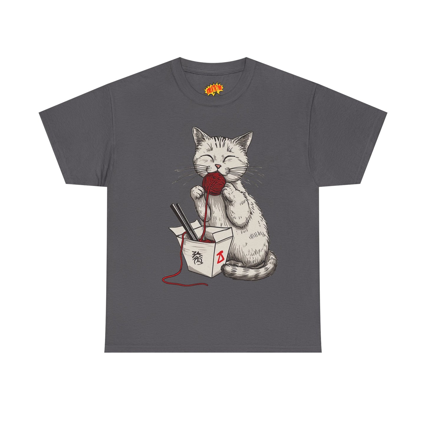 Cat w/Takeout Yarn Noodles Art Tee Shirt *Multiple Colors*