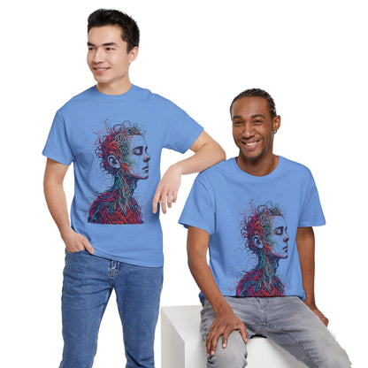 Multicolor Line Drawing Human Graphic Art Tee Shirt