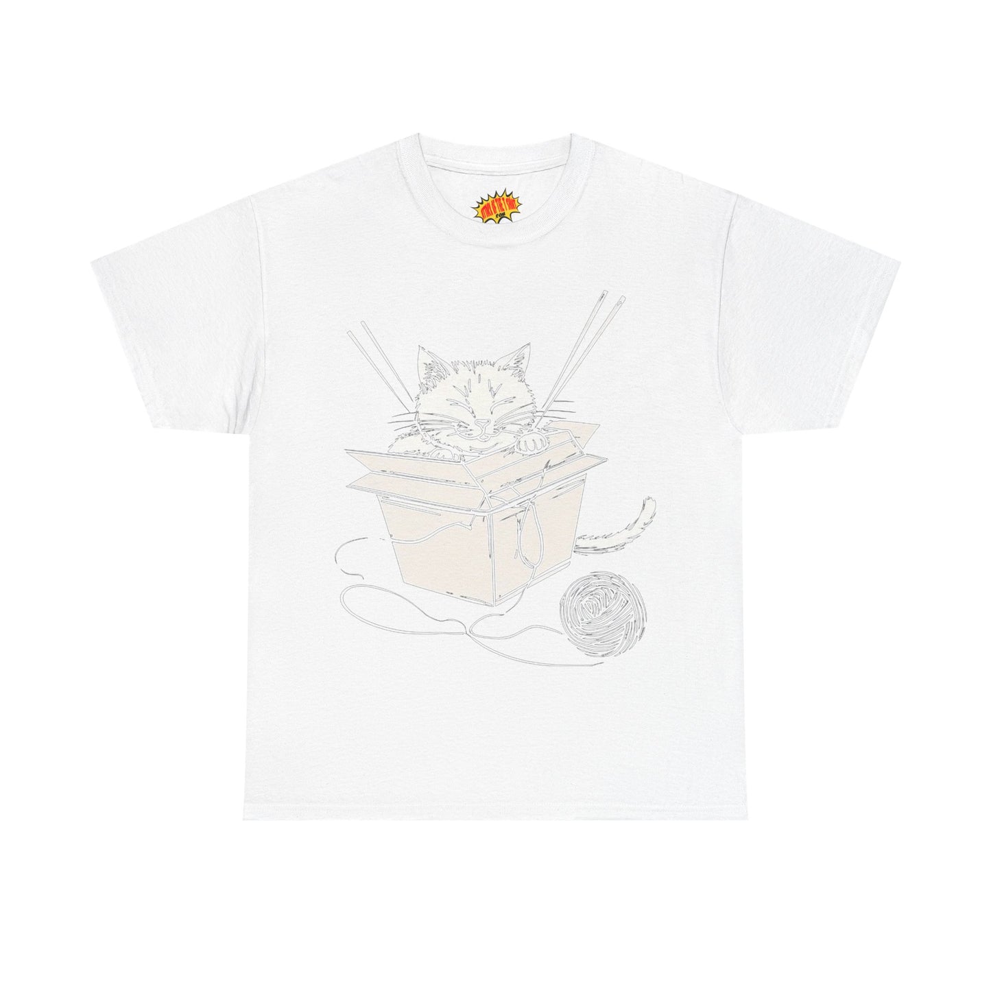 Cat w/Box + Yarn Ball Art Drawing Tee Shirt *Multiple Colors*
