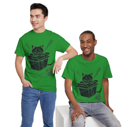 Black Cat w/Box + Yarn Ball Art Drawing Tee Shirt