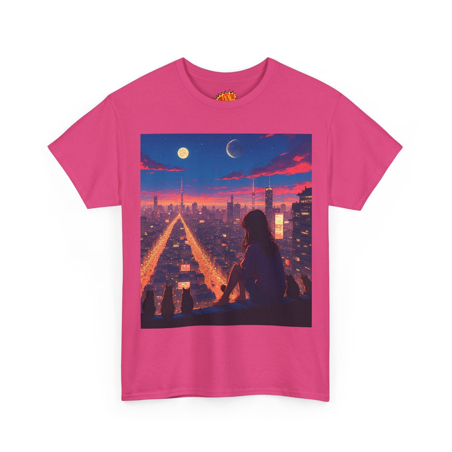Anime City Twin Moon Scene w/Cats T-Shirt *Multiple Colors*