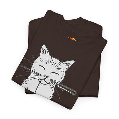 White Cat w/Yarn Ball Art Drawing Tee Shirt