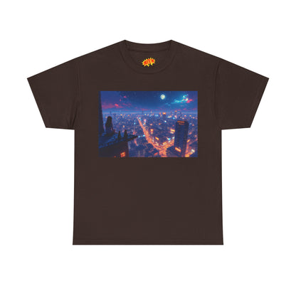 Nighttime Neon Anime Cityscape w/Cats T-Shirt