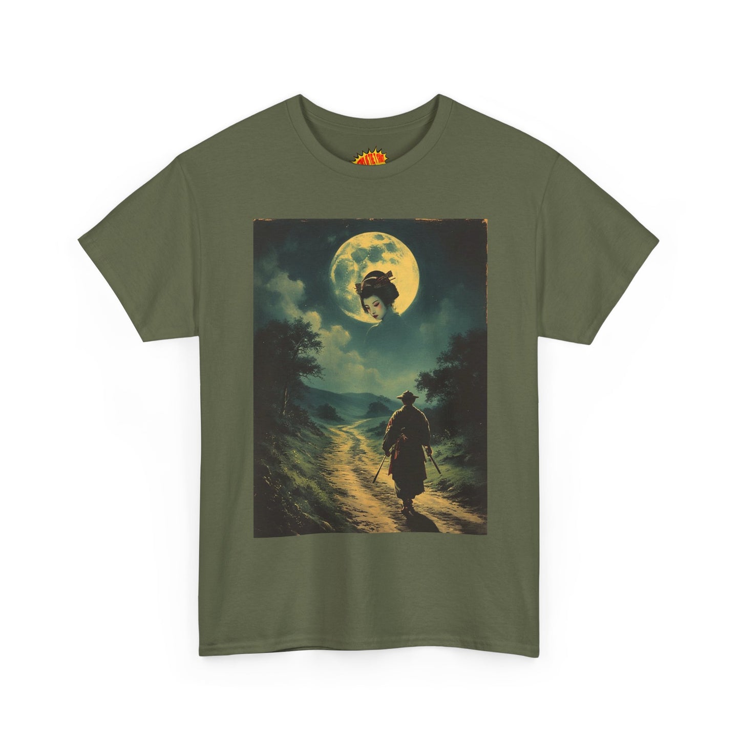 Travelling Samurai w/Moon Geisha Woman T-Shirt *Multiple Colors*