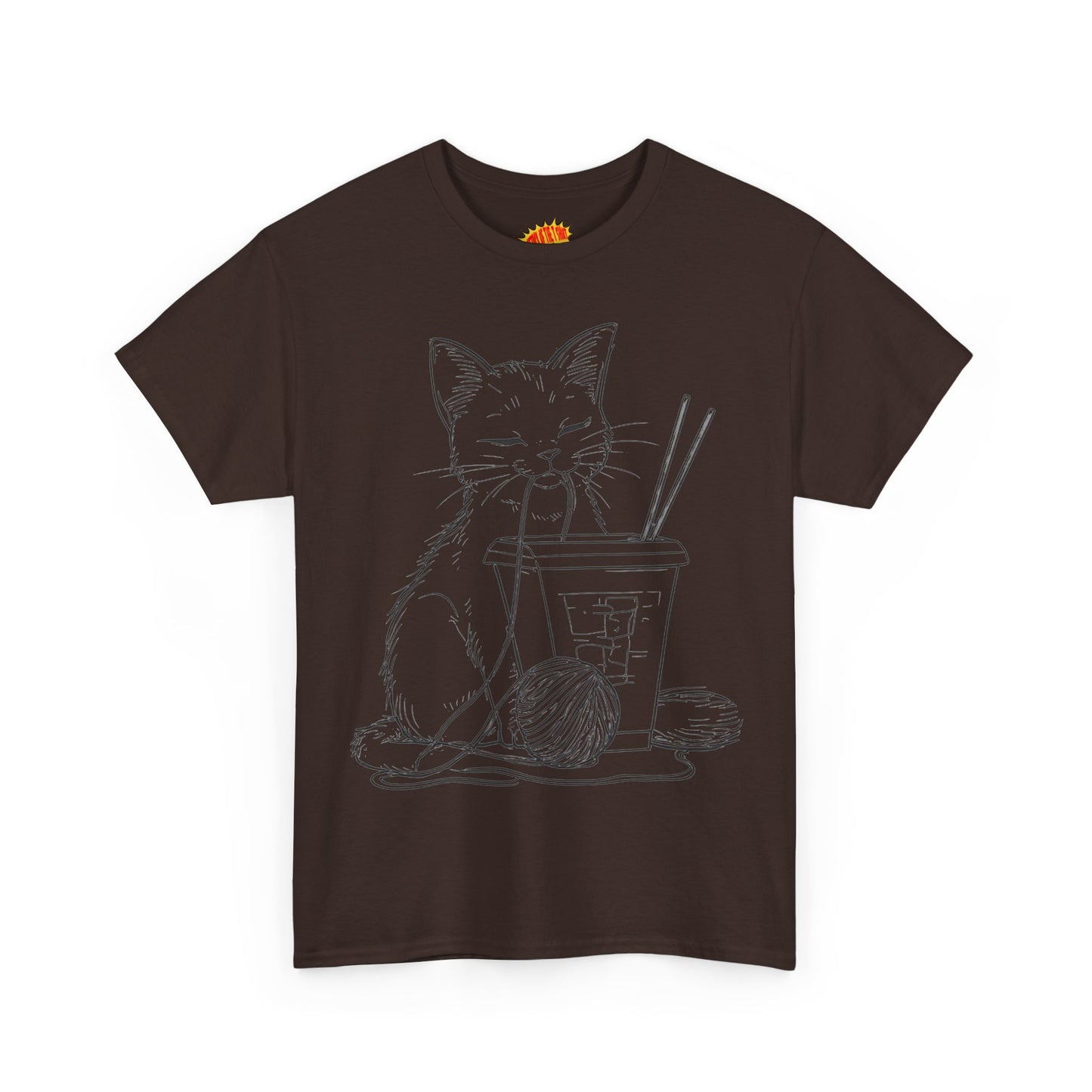 Cat w/Takeout + Yarn Ball Line Drawing Tee Shirt *Multiple Colors*