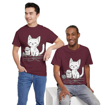 White Cat w/Takeout Yarn Art Tee Shirt
