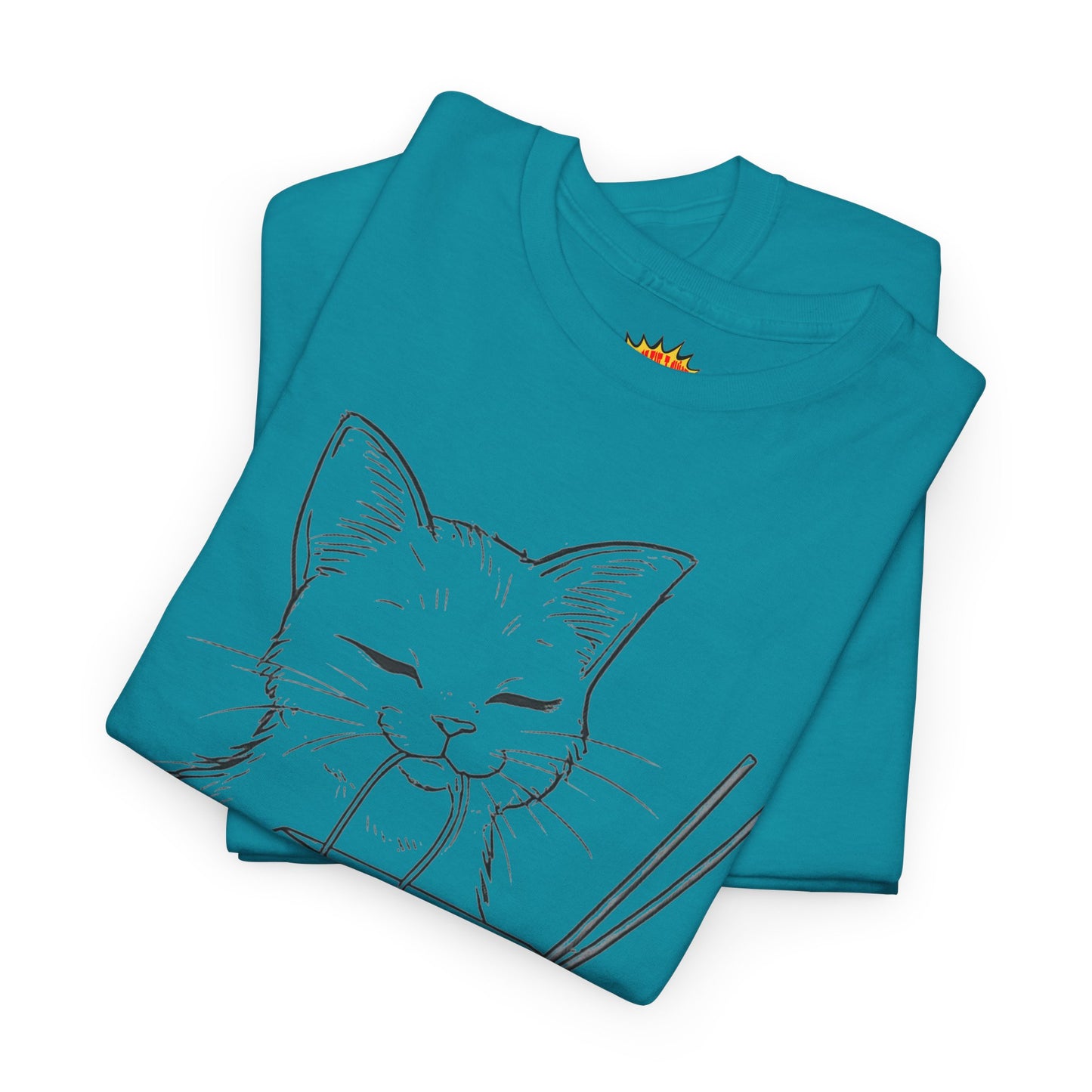 Cat w/Takeout + Yarn Ball Line Drawing Tee Shirt *Multiple Colors*