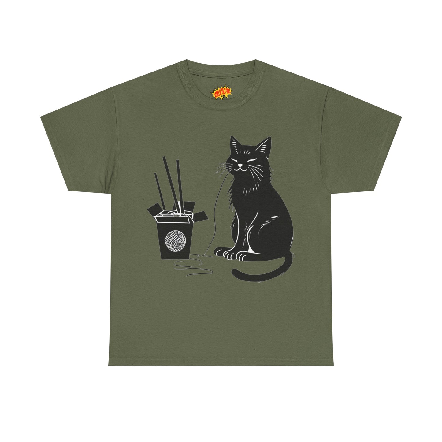 Black Cat w/Takeout Yarn Art Tee Shirt *Multiple Colors*