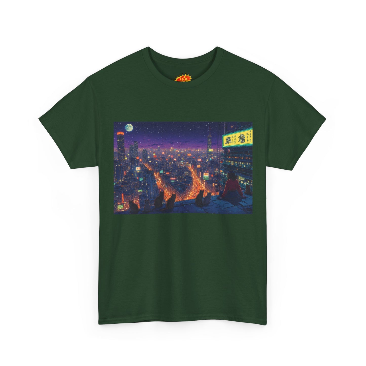 Anime Style Neon Night Cityscape w/Cats T-Shirt *Multiple Colors*