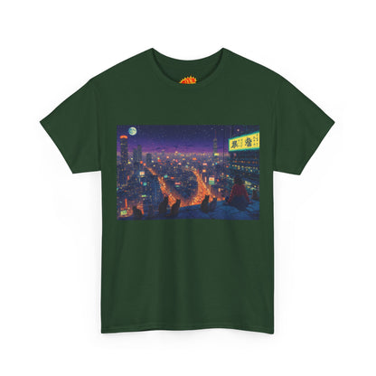 Anime Style Neon Night Cityscape w/Cats T-Shirt