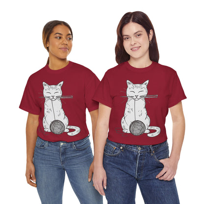 White Cat w/Yarn Ball Art Drawing Tee Shirt