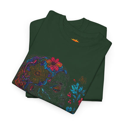 Multicolor Line Drawing Human Graphic Flower Art Tee Shirt