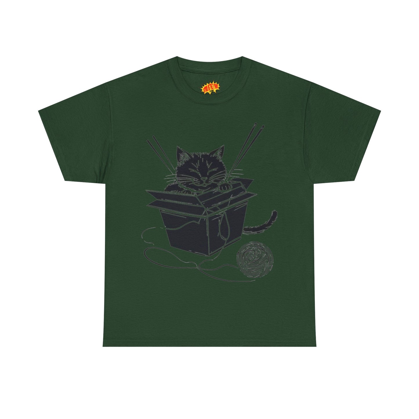 Black Cat w/Box + Yarn Ball Art Drawing Tee Shirt *Multiple Colors*