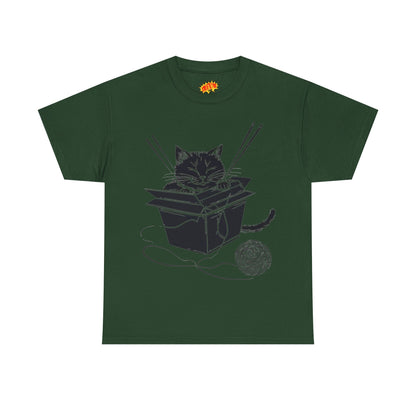 Black Cat w/Box + Yarn Ball Art Drawing Tee Shirt