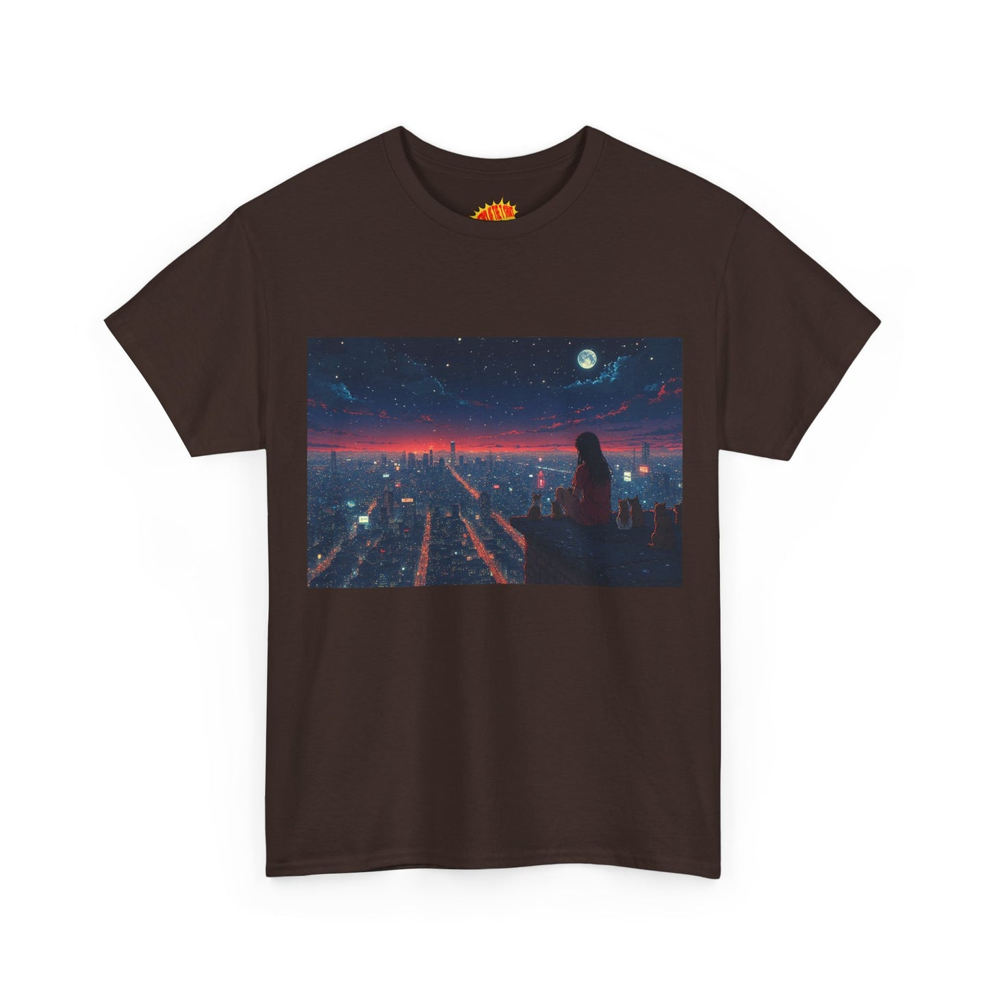Neon City Anime Night Scene w/Cats T-Shirt *Multiple Colors*